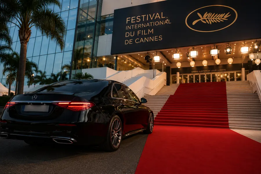 Berline Mercedes devant le tapis rouge du Palais des Festivals